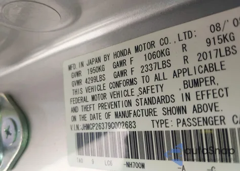 2009 Honda Accord Lx z USA, uszkodzony, nr VIN JHMCP26379C002683